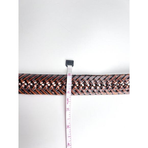 Brown Double Braided Leather Belt Brass Tone Buckle Unisex Adjustable - Picture 4 of 5